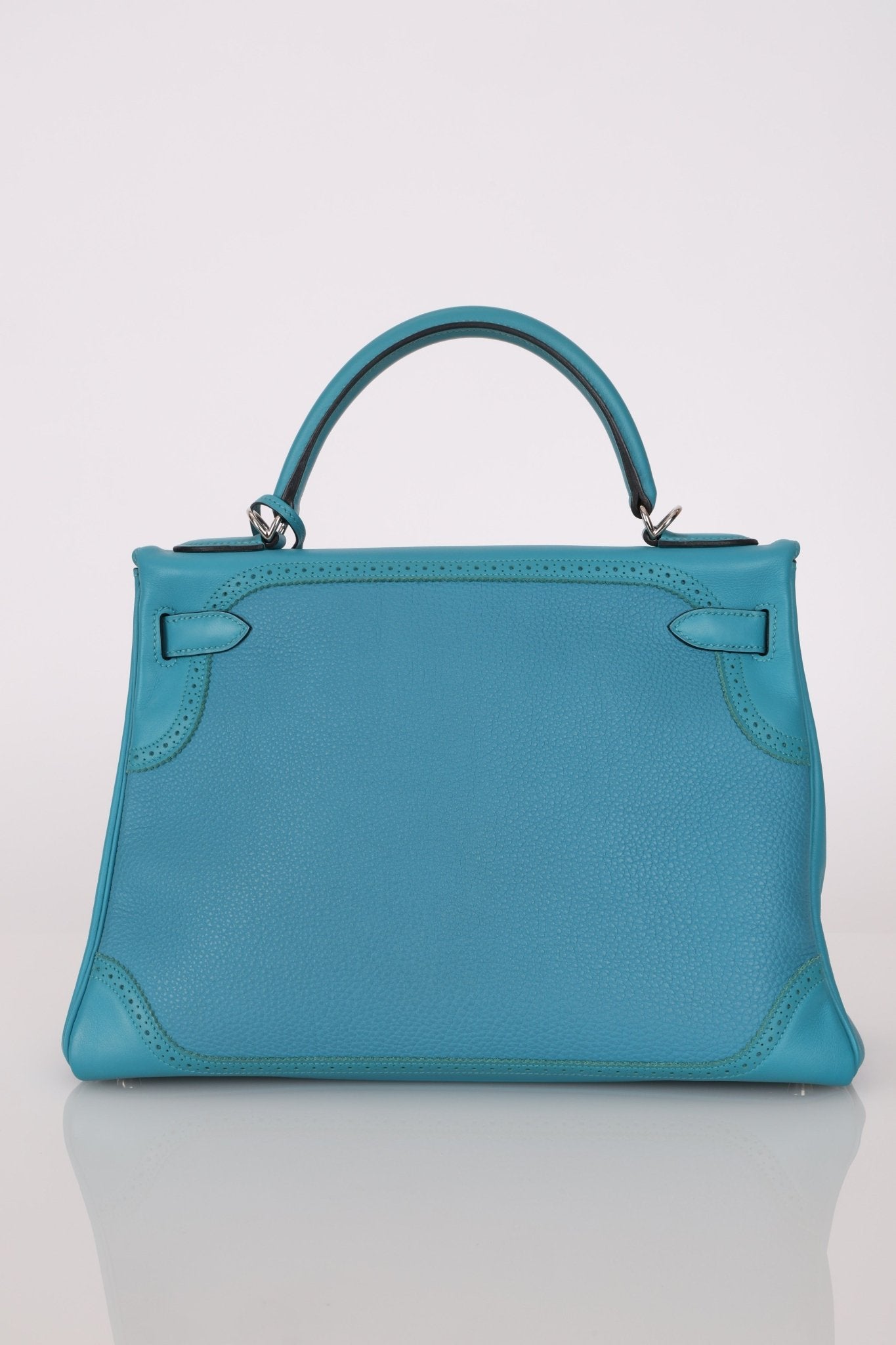 Limited Edition Hermès 2015 Turquoise Togo & Swift Ghillies Kelly 32 PHW - FashioNica