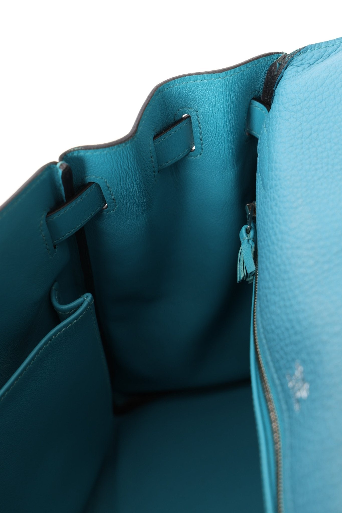 Limited Edition Hermès 2015 Turquoise Togo & Swift Ghillies Kelly 32 PHW - FashioNica