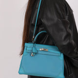 Limited Edition Hermès 2015 Turquoise Togo & Swift Ghillies Kelly 32 PHW - FashioNica