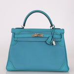 Limited Edition Hermès 2015 Turquoise Togo & Swift Ghillies Kelly 32 PHW - FashioNica