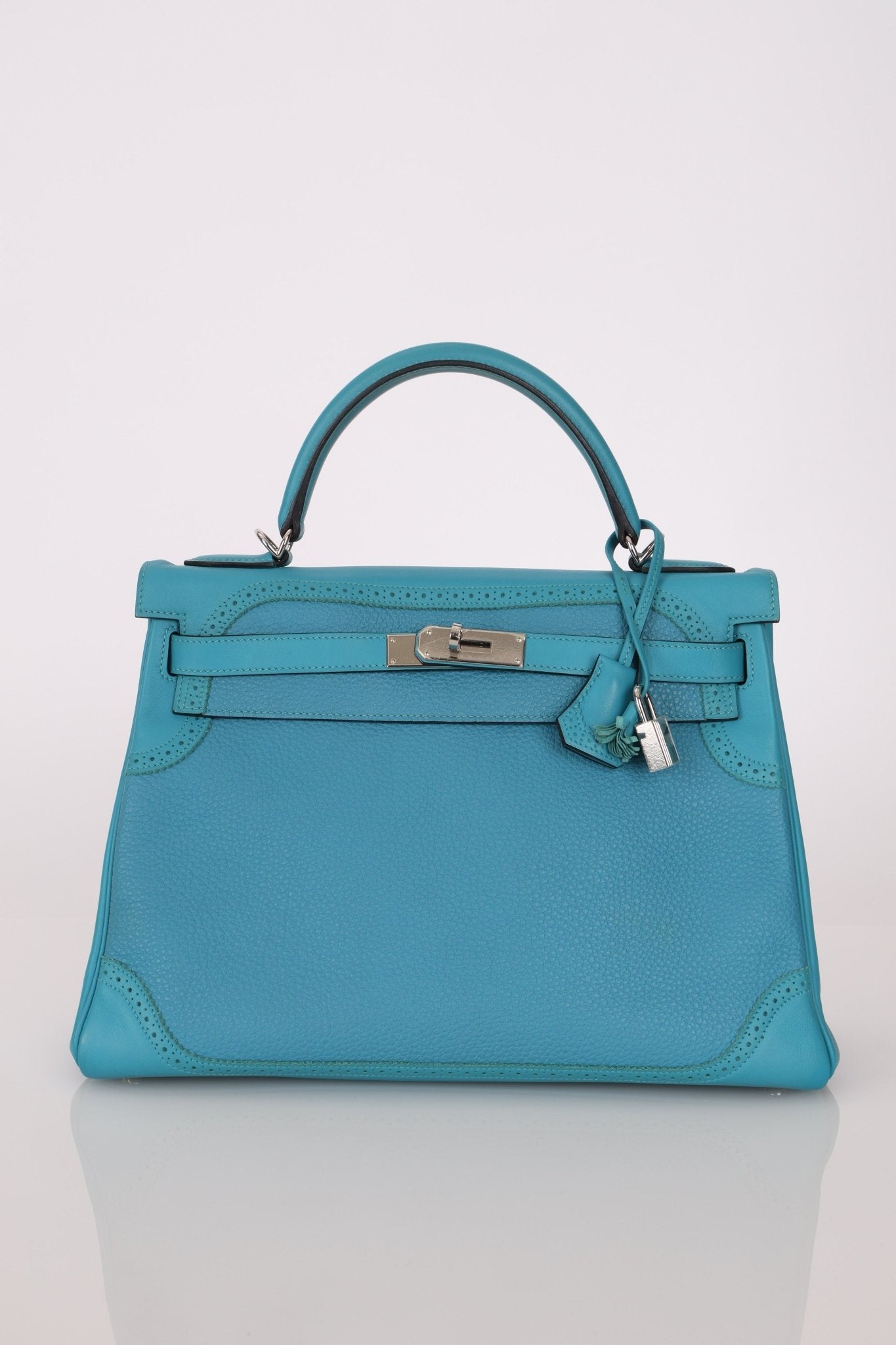 Limited Edition Hermès 2015 Turquoise Togo & Swift Ghillies Kelly 32 PHW - FashioNica