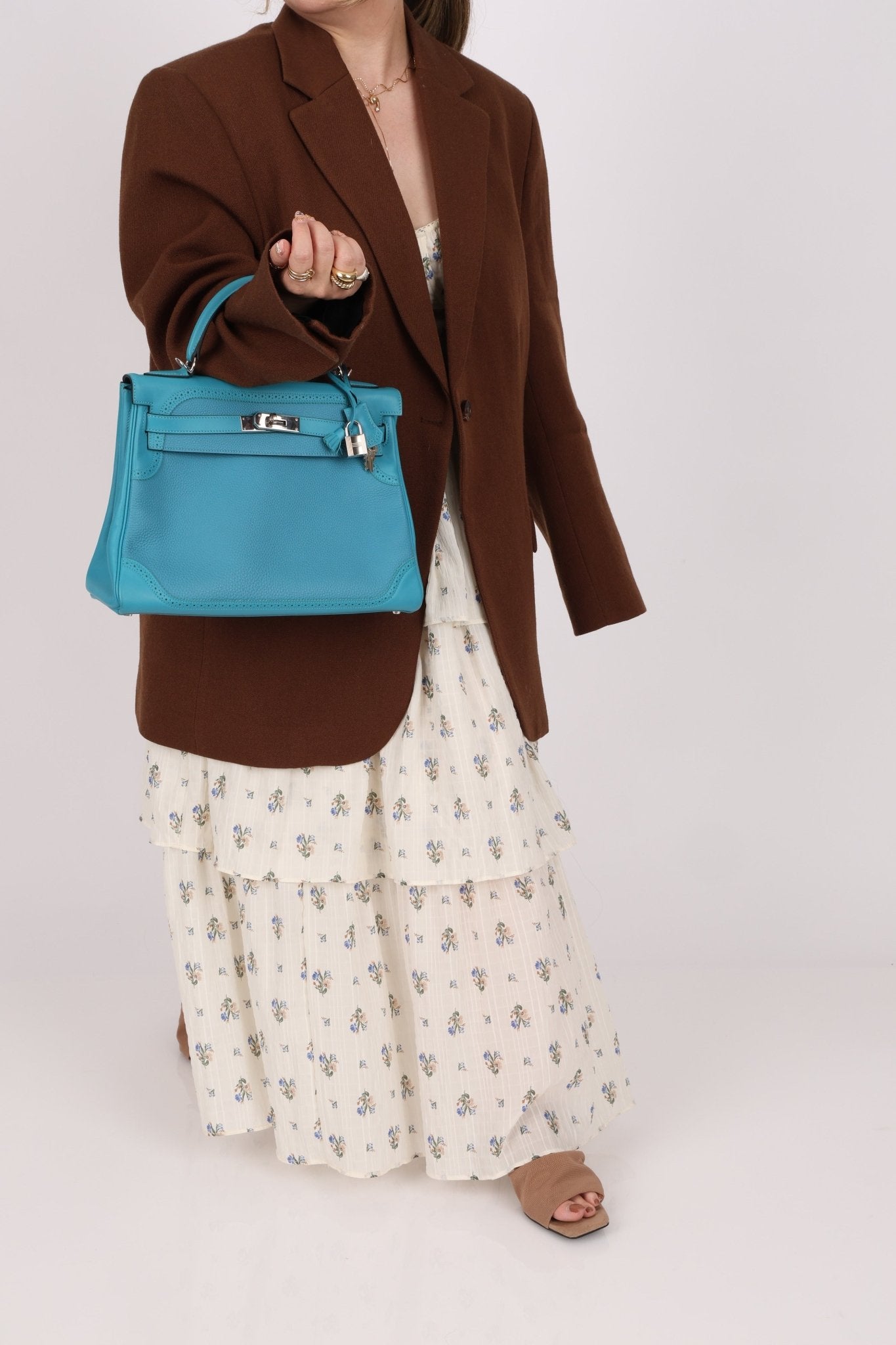 Limited Edition Hermès 2015 Turquoise Togo & Swift Ghillies Kelly 32 PHW - FashioNica