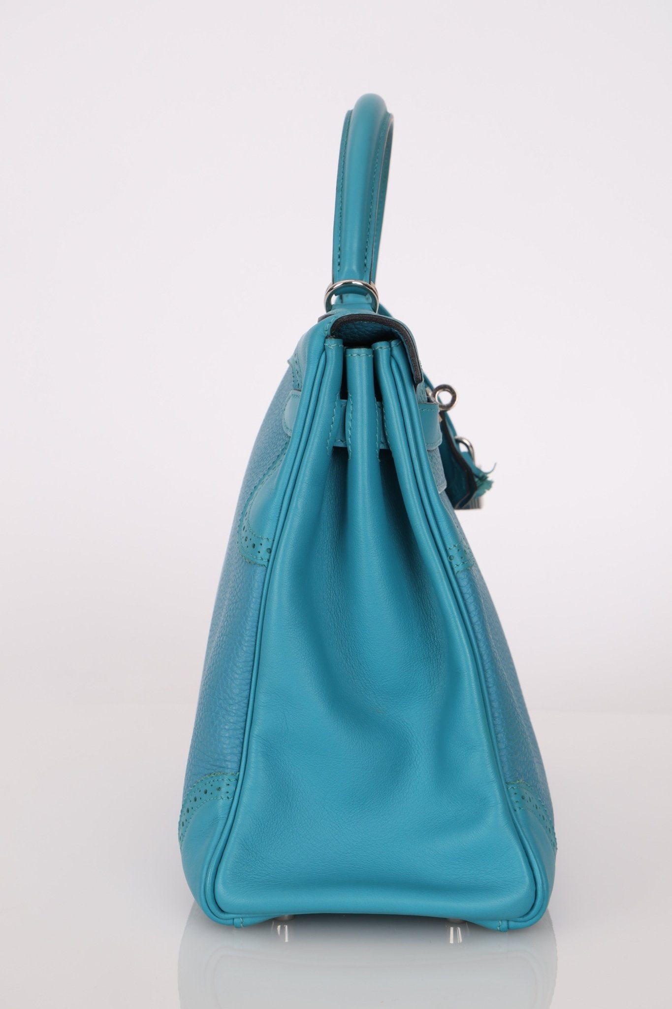Limited Edition Hermès 2015 Turquoise Togo & Swift Ghillies Kelly 32 PHW - FashioNica