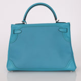 Limited Edition Hermès 2015 Turquoise Togo & Swift Ghillies Kelly 32 PHW - FashioNica