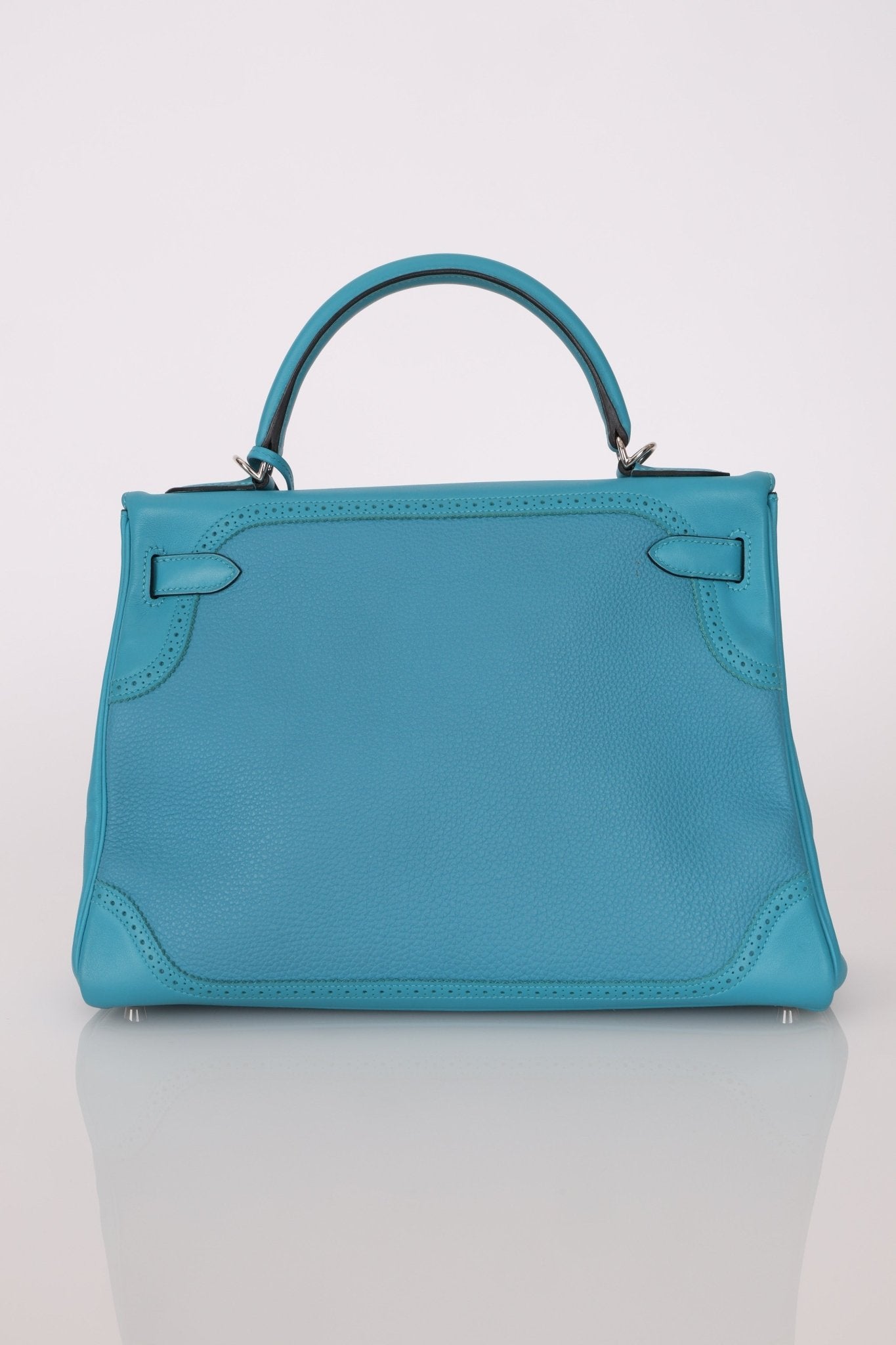 Limited Edition Hermès 2015 Turquoise Togo & Swift Ghillies Kelly 32 PHW - FashioNica