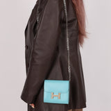 Limited Edition Hermès 2016 Bleu Atoll Tadelakt Karang Lizard Constance Short Wallet - FashioNica