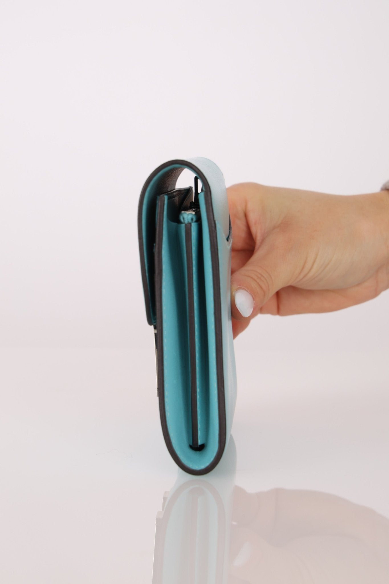 Limited Edition Hermès 2016 Bleu Atoll Tadelakt Karang Lizard Constance Short Wallet - FashioNica