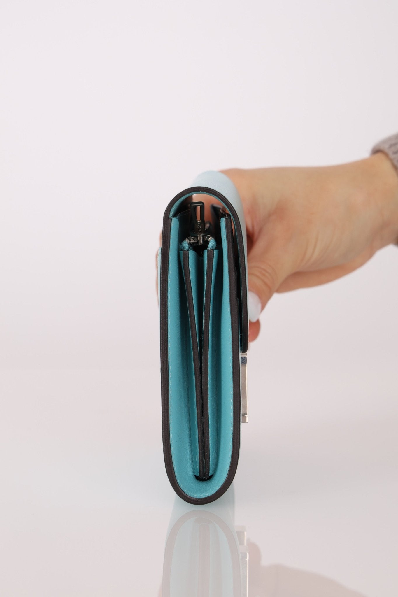 Limited Edition Hermès 2016 Bleu Atoll Tadelakt Karang Lizard Constance Short Wallet - FashioNica