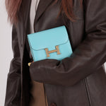 Limited Edition Hermès 2016 Bleu Atoll Tadelakt Karang Lizard Constance Short Wallet - FashioNica