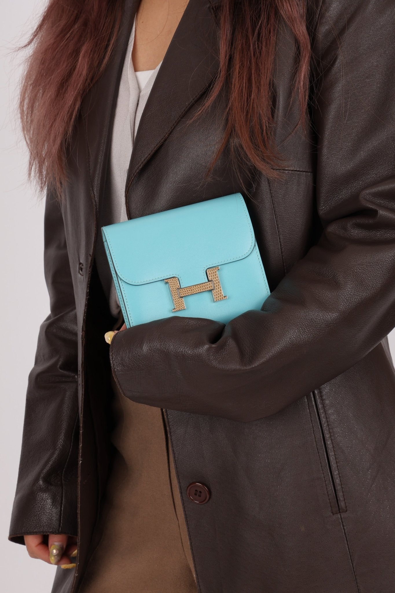 Limited Edition Hermès 2016 Bleu Atoll Tadelakt Karang Lizard Constance Short Wallet - FashioNica