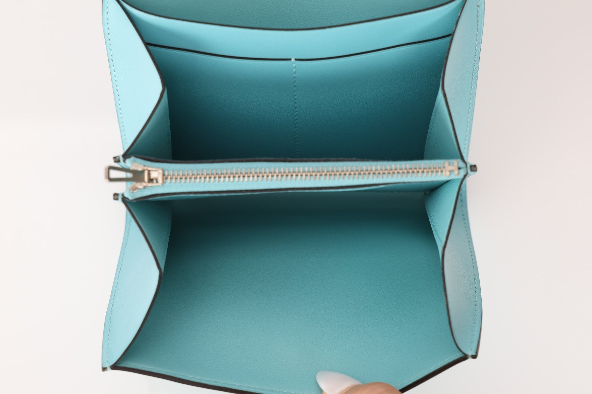 Limited Edition Hermès 2016 Bleu Atoll Tadelakt Karang Lizard Constance Short Wallet - FashioNica