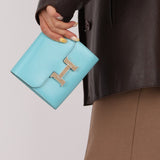 Limited Edition Hermès 2016 Bleu Atoll Tadelakt Karang Lizard Constance Short Wallet - FashioNica