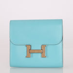 Limited Edition Hermès 2016 Bleu Atoll Tadelakt Karang Lizard Constance Short Wallet - FashioNica