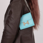 Limited Edition Hermès 2016 Bleu Atoll Tadelakt Karang Lizard Constance Short Wallet - FashioNica