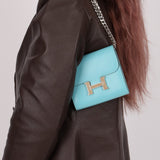 Limited Edition Hermès 2016 Bleu Atoll Tadelakt Karang Lizard Constance Short Wallet - FashioNica