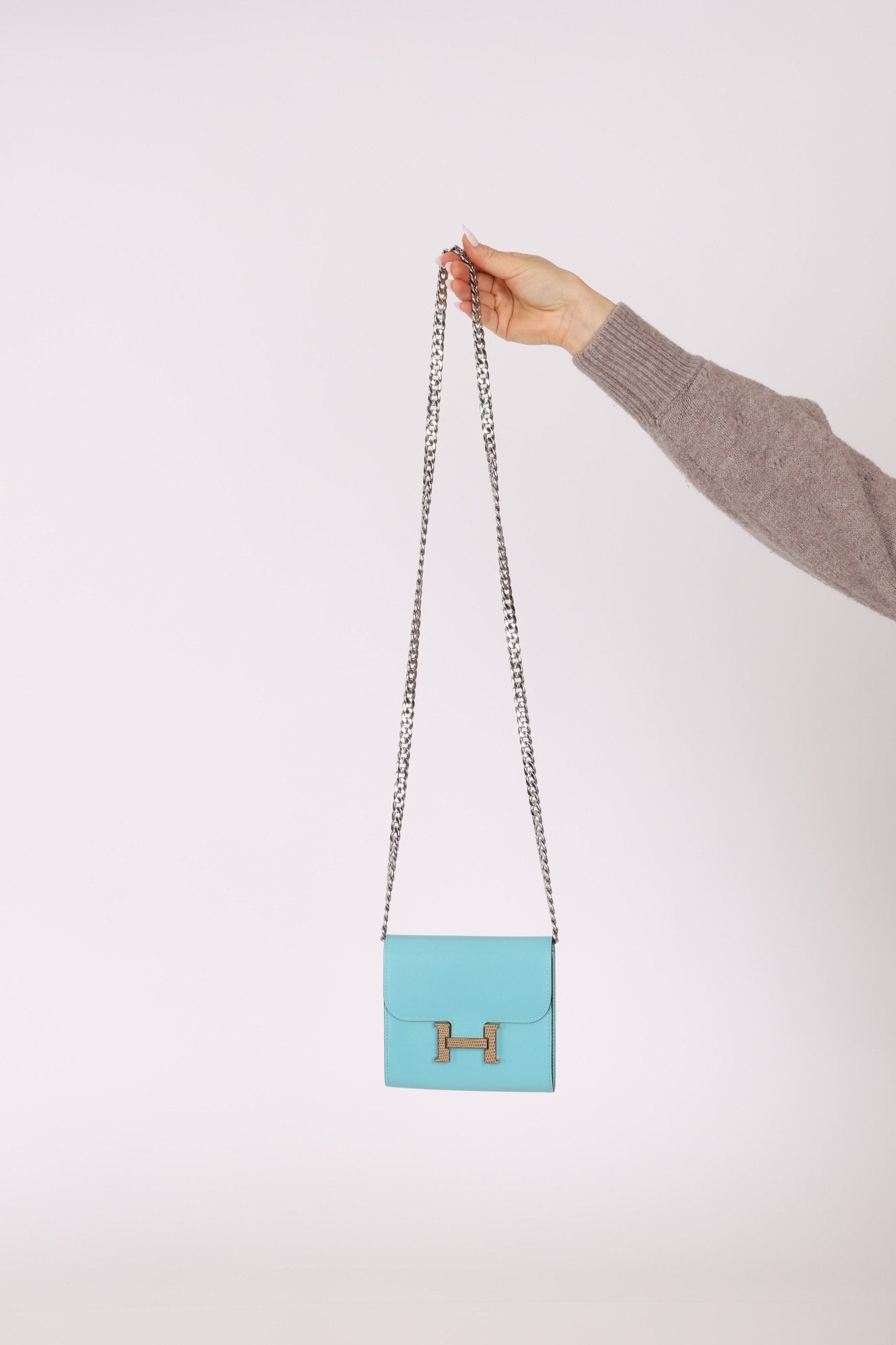 Limited Edition Hermès 2016 Bleu Atoll Tadelakt Karang Lizard Constance Short Wallet - FashioNica