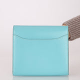 Limited Edition Hermès 2016 Bleu Atoll Tadelakt Karang Lizard Constance Short Wallet - FashioNica