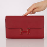 Limited Edition Hermès 2016 Rouge Grenat Epsom Enamel Constance Long Wallet - FashioNica