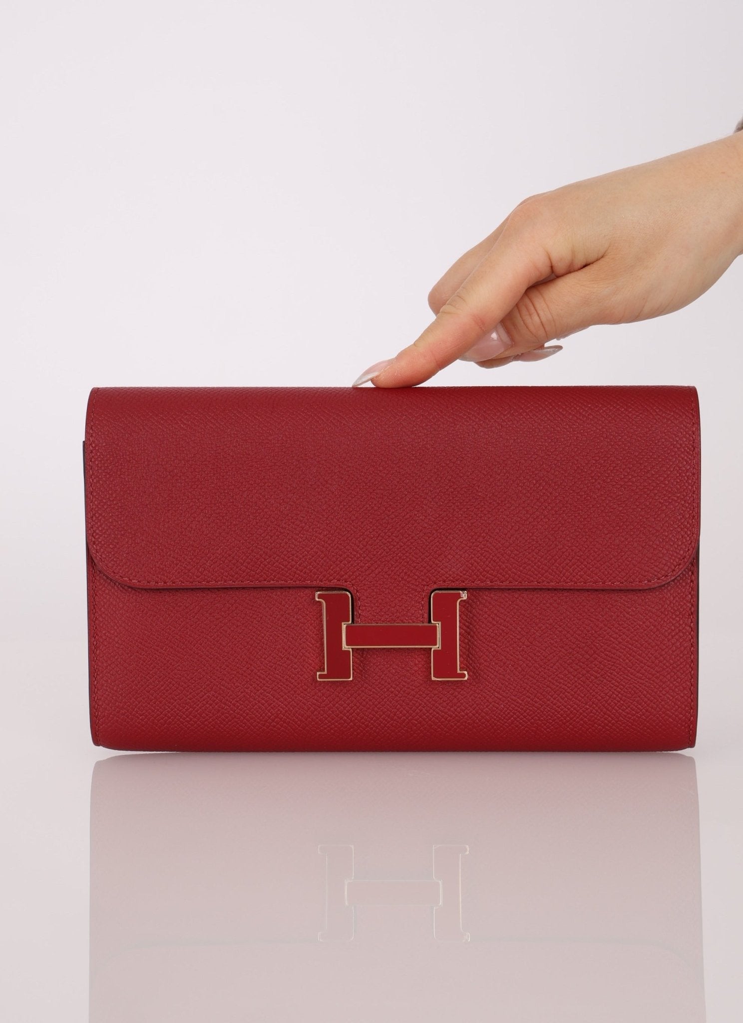 Limited Edition Hermès 2016 Rouge Grenat Epsom Enamel Constance Long Wallet - FashioNica