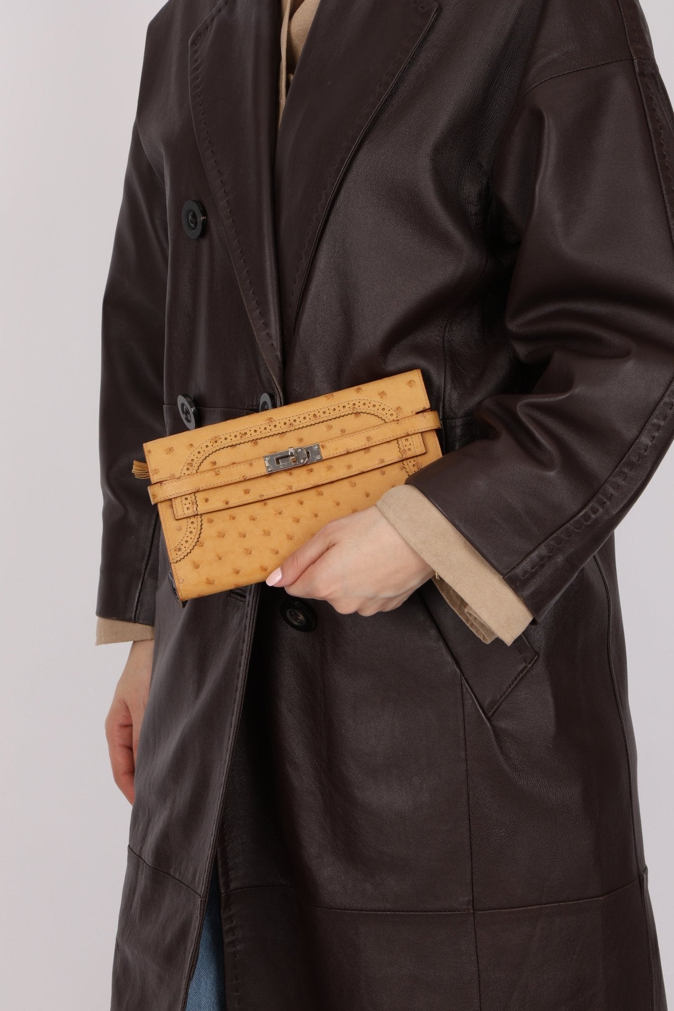 Limited Edition Hermes 2017 Tabac Camel Ostrich Ghillies Kelly Long Wallet PHW - FashioNica