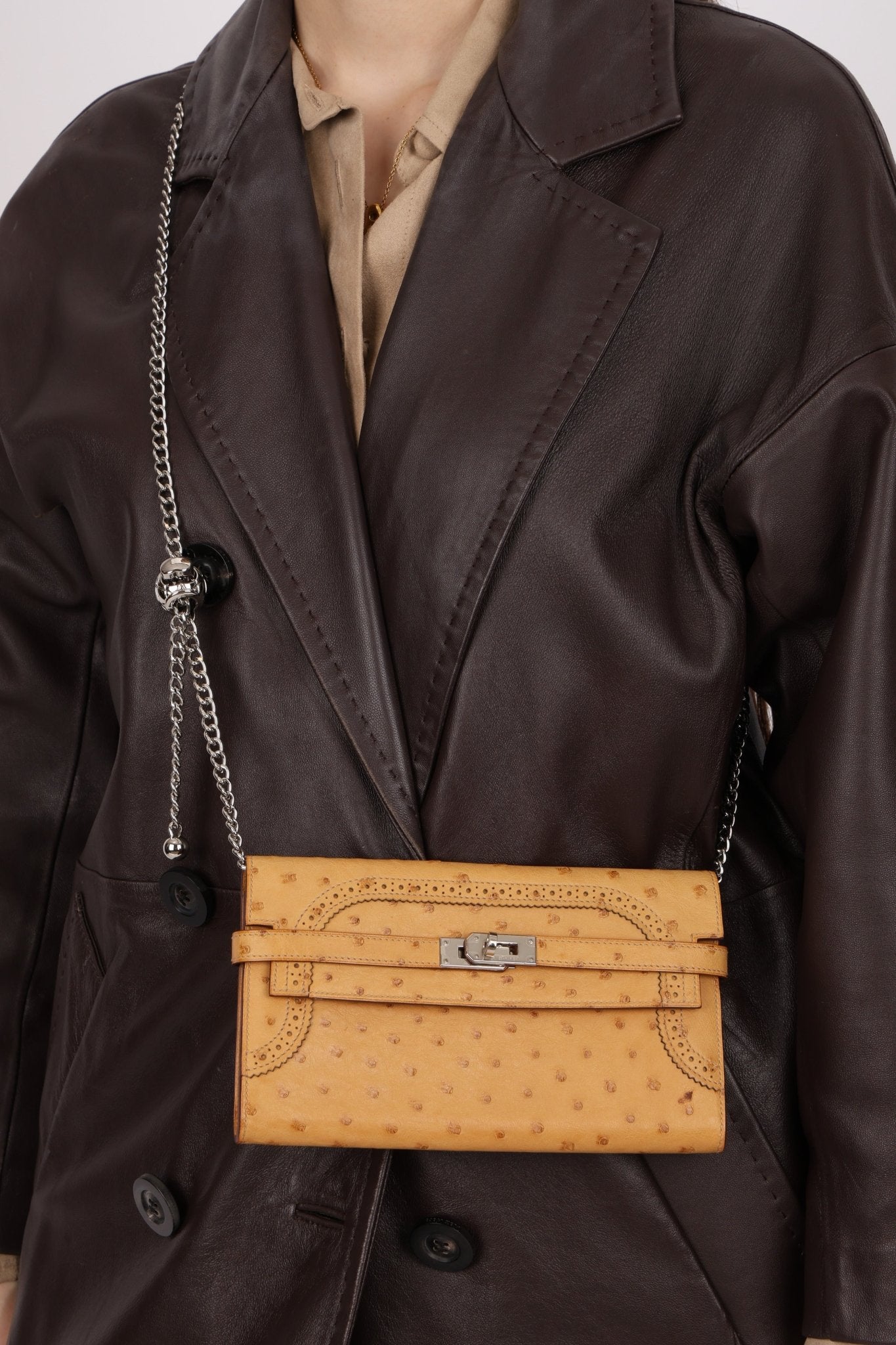 Limited Edition Hermes 2017 Tabac Camel Ostrich Ghillies Kelly Long Wallet PHW - FashioNica