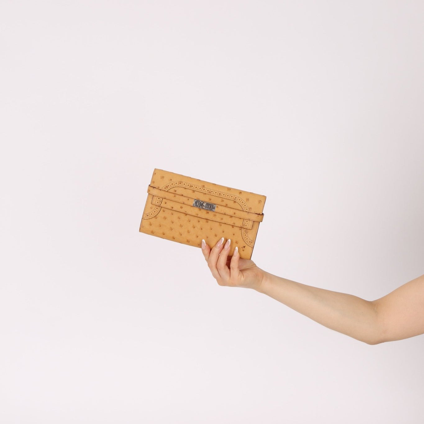 Limited Edition Hermes 2017 Tabac Camel Ostrich Ghillies Kelly Long Wallet PHW - FashioNica