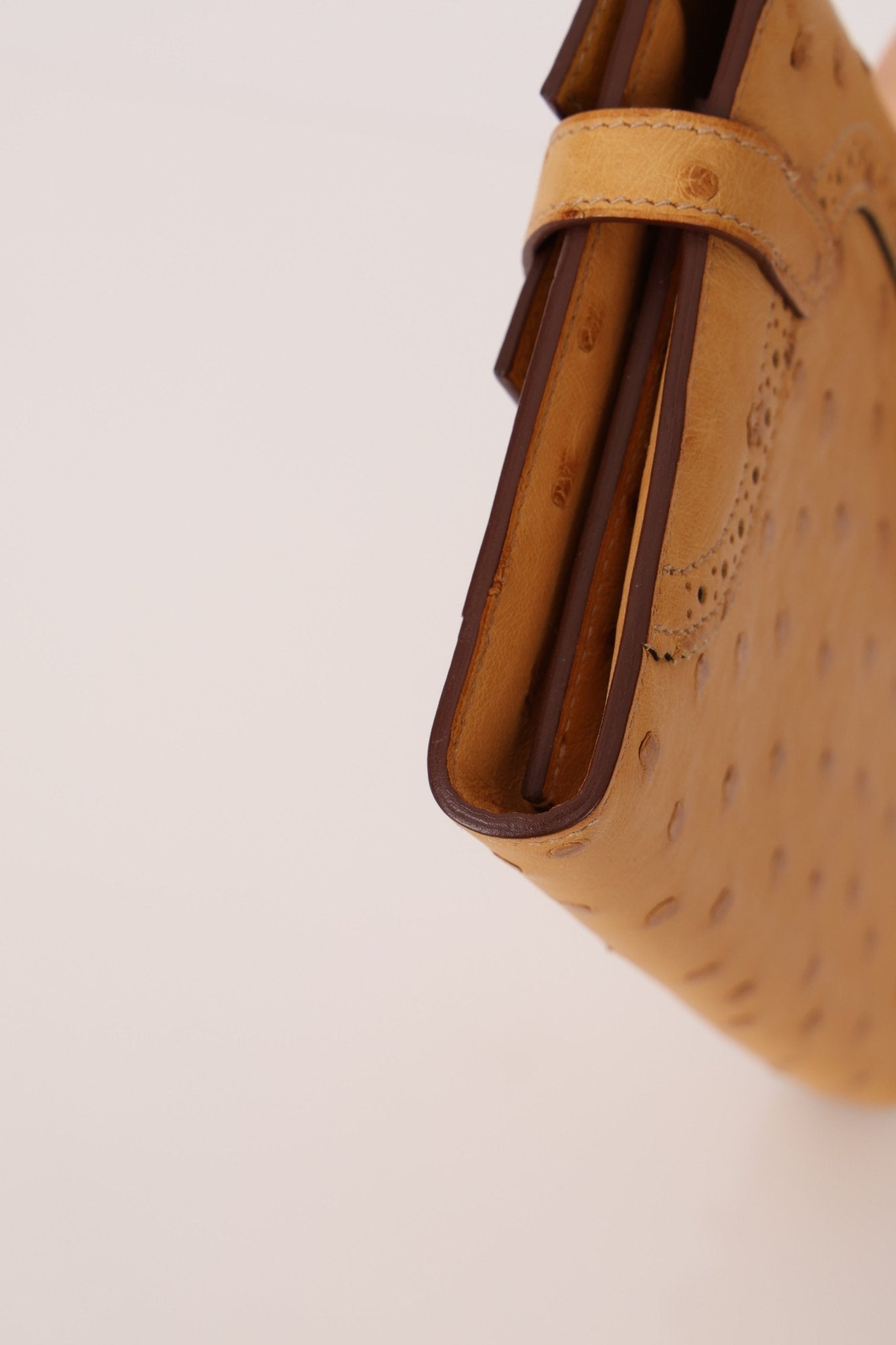 Limited Edition Hermes 2017 Tabac Camel Ostrich Ghillies Kelly Long Wallet PHW - FashioNica