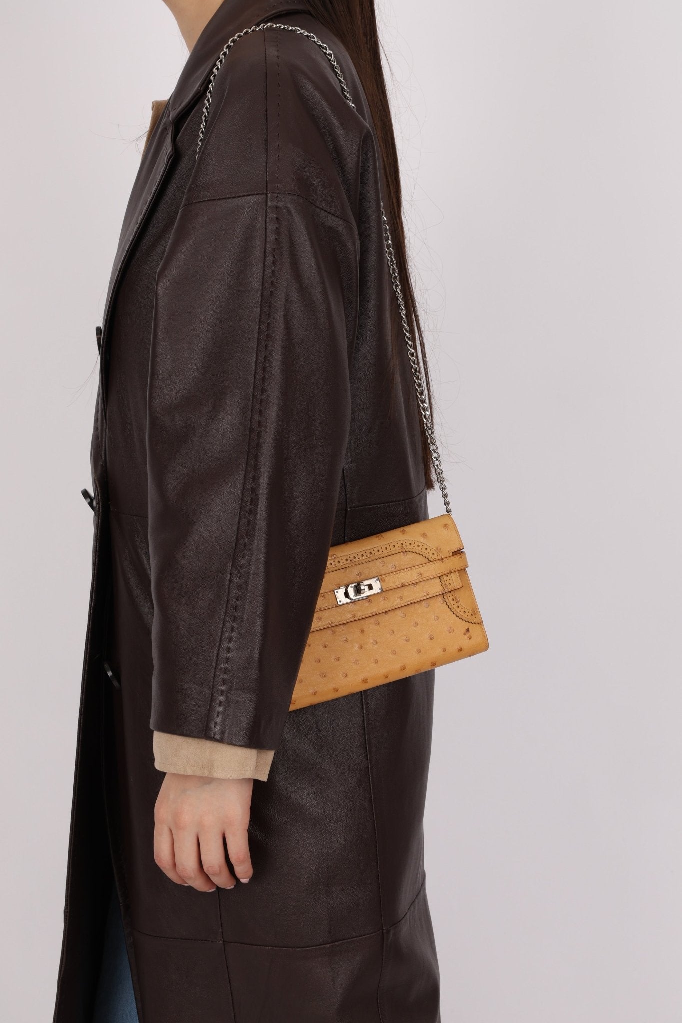 Limited Edition Hermes 2017 Tabac Camel Ostrich Ghillies Kelly Long Wallet PHW - FashioNica