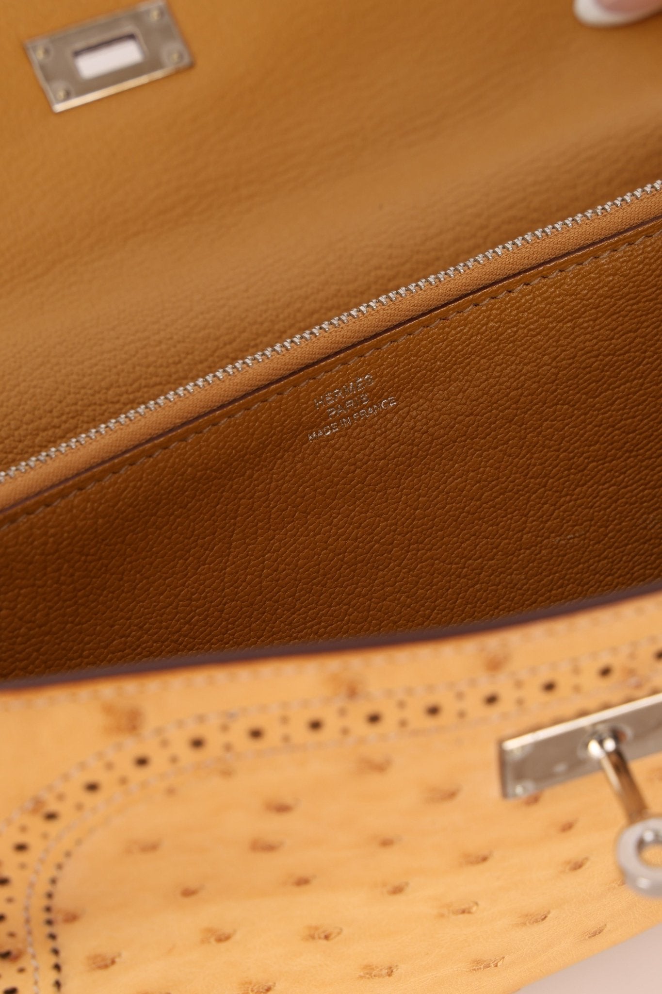 Limited Edition Hermes 2017 Tabac Camel Ostrich Ghillies Kelly Long Wallet PHW - FashioNica