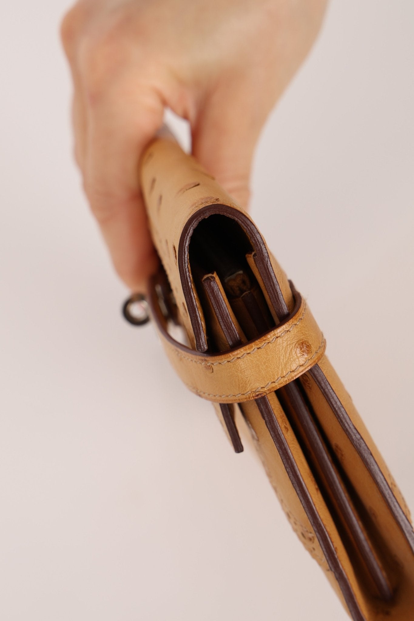 Limited Edition Hermes 2017 Tabac Camel Ostrich Ghillies Kelly Long Wallet PHW - FashioNica