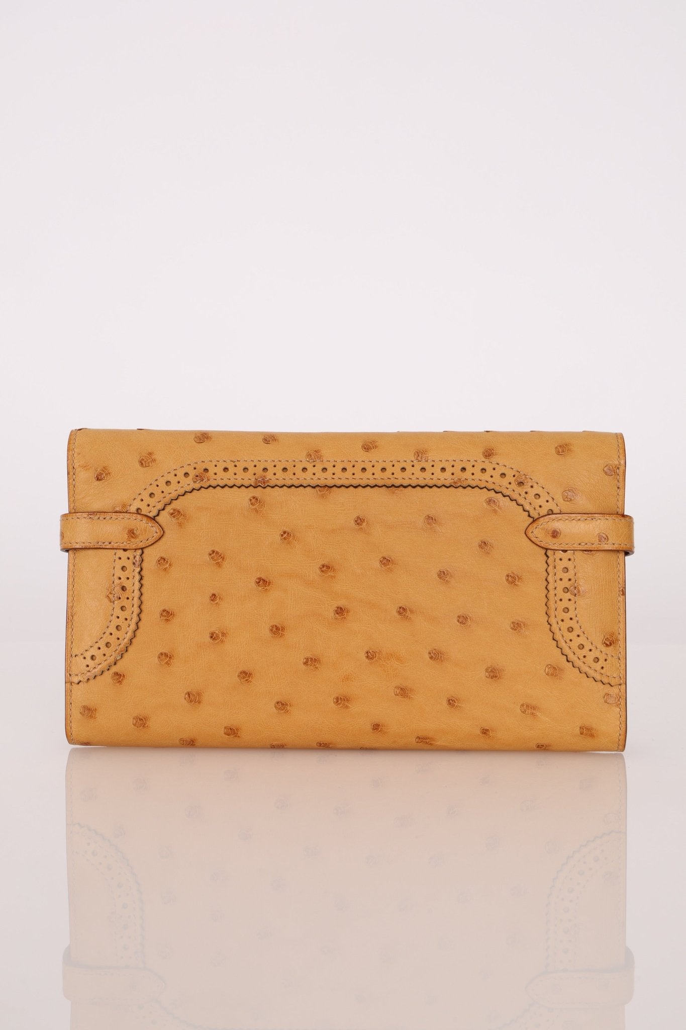 Limited Edition Hermes 2017 Tabac Camel Ostrich Ghillies Kelly Long Wallet PHW - FashioNica