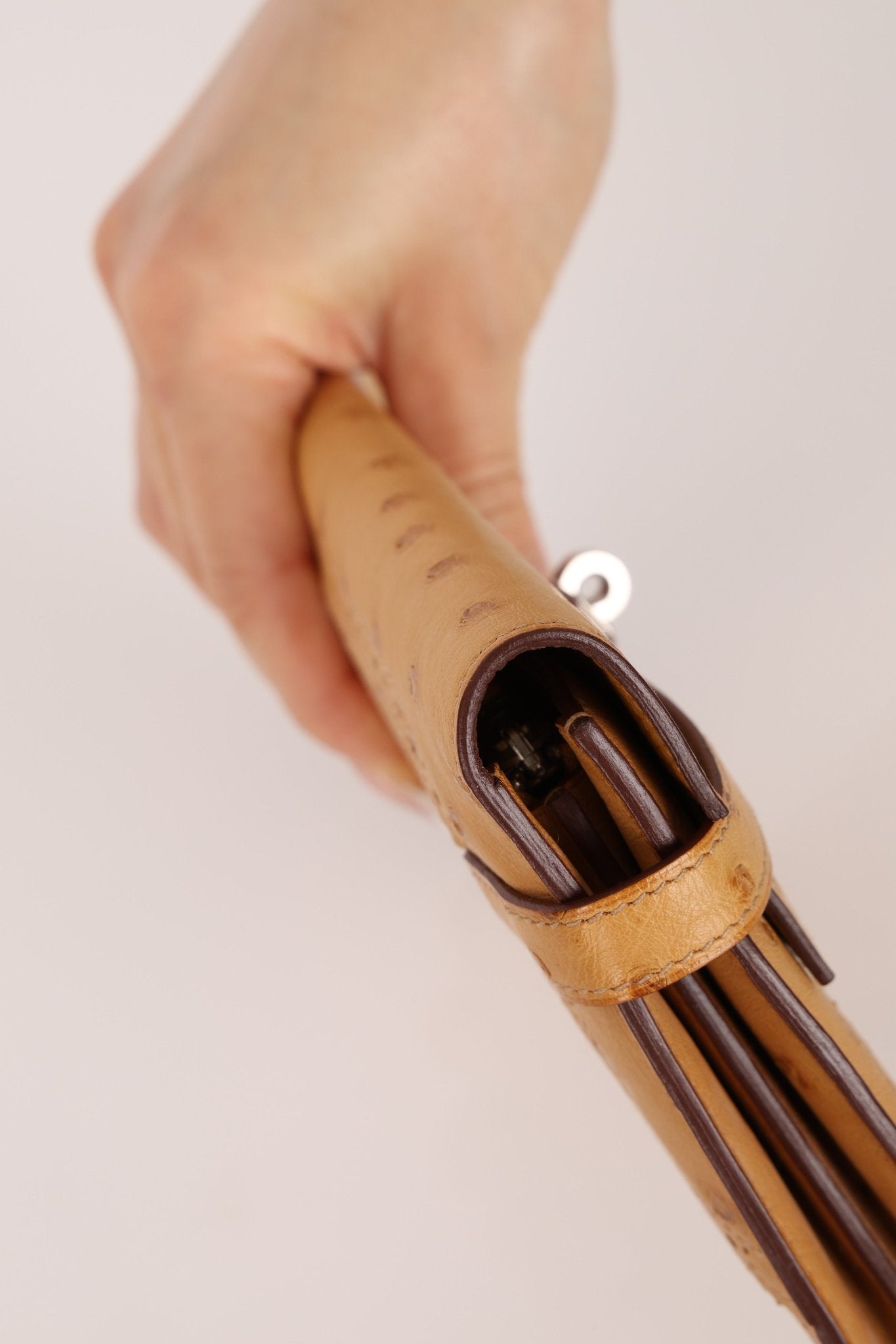 Limited Edition Hermes 2017 Tabac Camel Ostrich Ghillies Kelly Long Wallet PHW - FashioNica