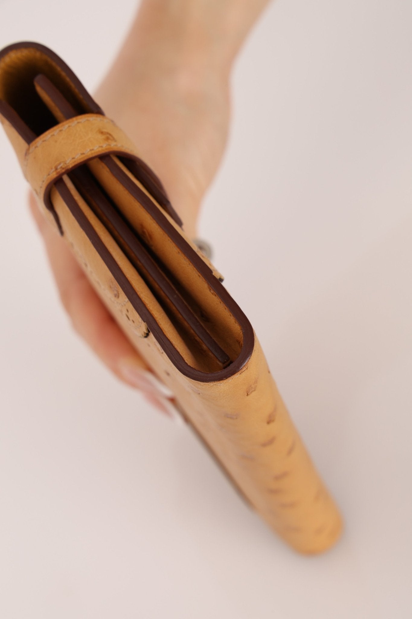 Limited Edition Hermes 2017 Tabac Camel Ostrich Ghillies Kelly Long Wallet PHW - FashioNica