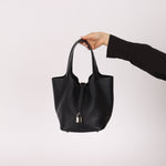Limited Edition Hermès 2019 Noir Clemence and Matte Alligator Touch Picotin 22 - FashioNica