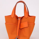Limited Edition Hermès 2023 Orange Toile Goeland Swift Cargo Picotin 18 PHW - FashioNica