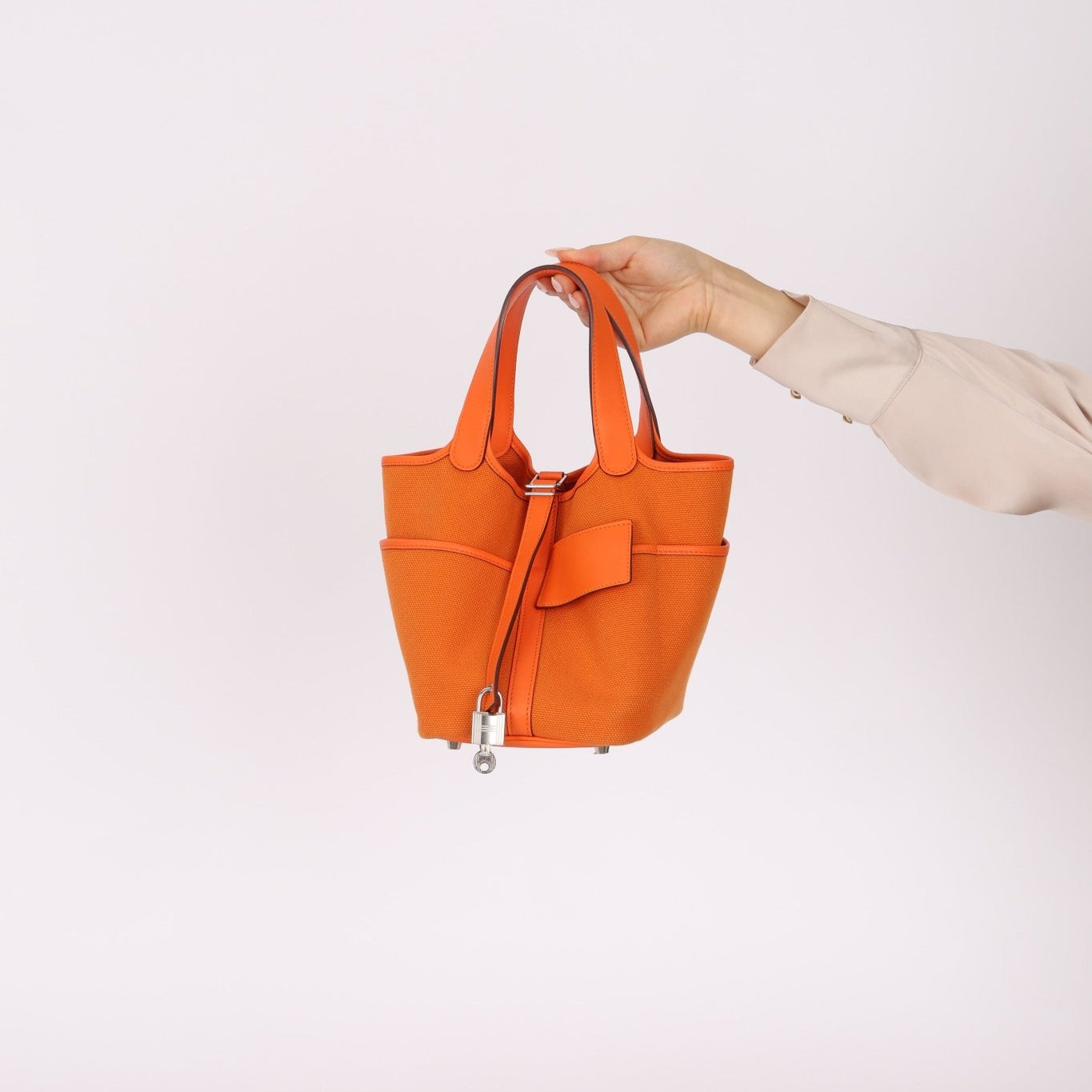 Limited Edition Hermès 2023 Orange Toile Goeland Swift Cargo Picotin 18 PHW - FashioNica