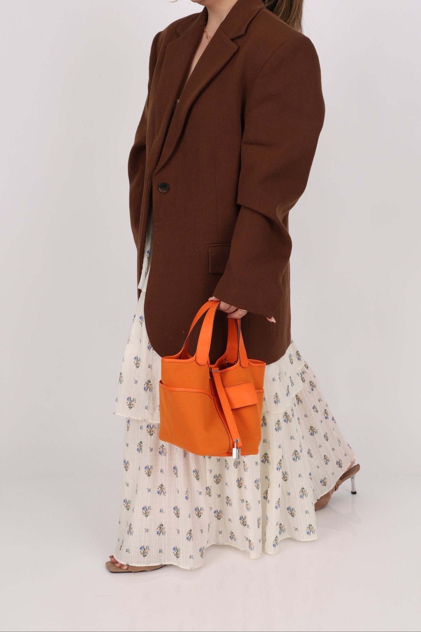 Limited Edition Hermès 2023 Orange Toile Goeland Swift Cargo Picotin 18 PHW - FashioNica