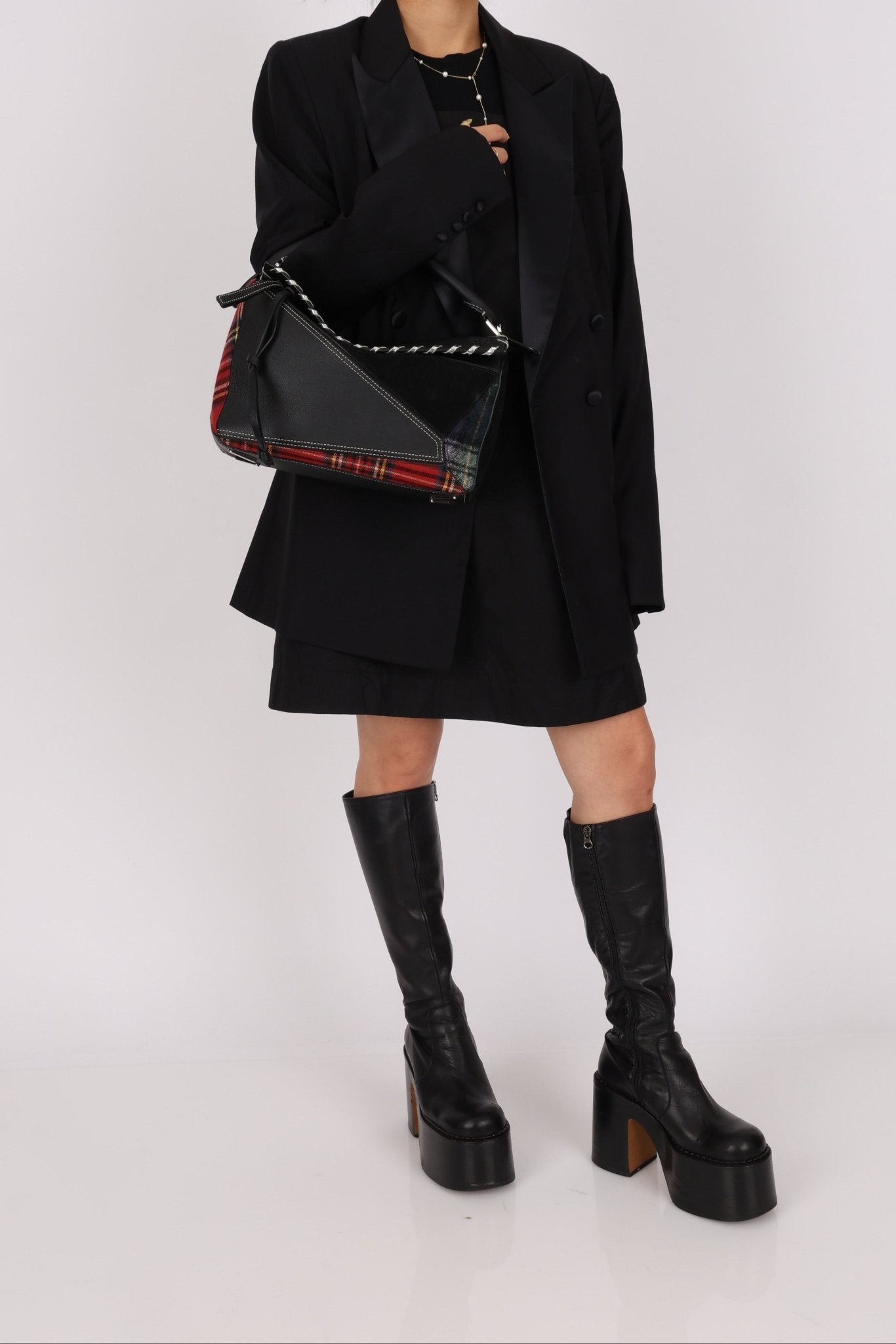 Limited Edition Loewe 2018 Whipstitch Tartan Patchwork Medium Puzzle - FashioNica