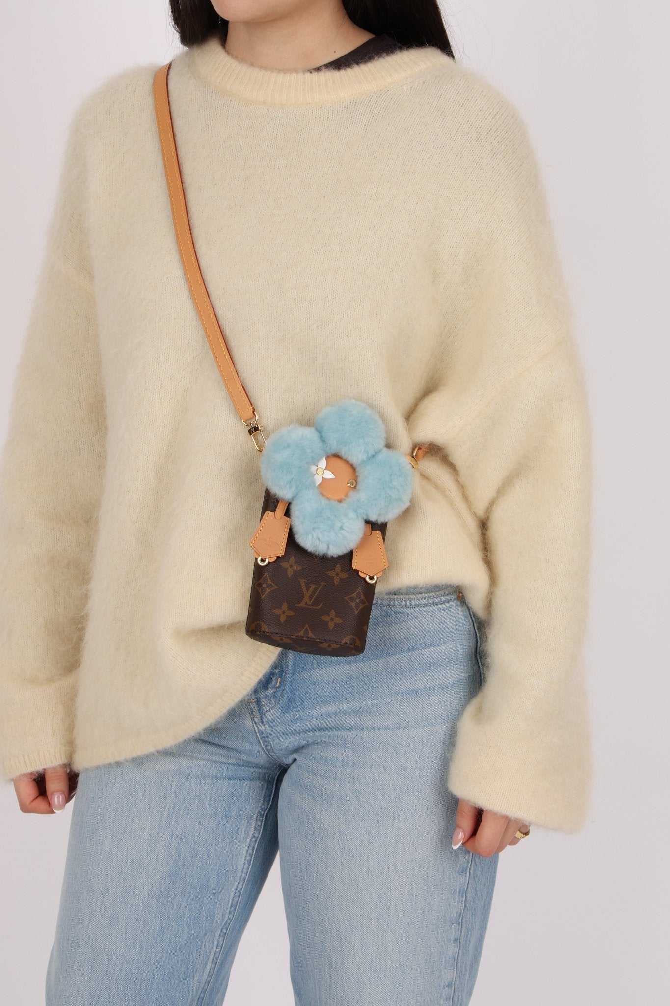 Limited Edition Louis Vuitton 2024 Monogram Vivienne with Azure Frost Shearling Bag - FashioNica