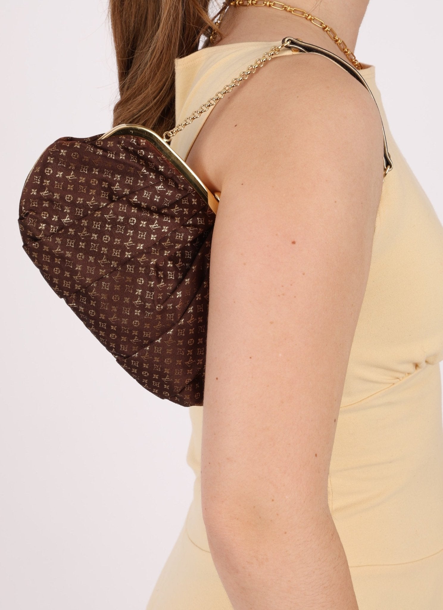 Limited Edition Louis Vuitton Satin Aumônière Clutch on Chain - FashioNica