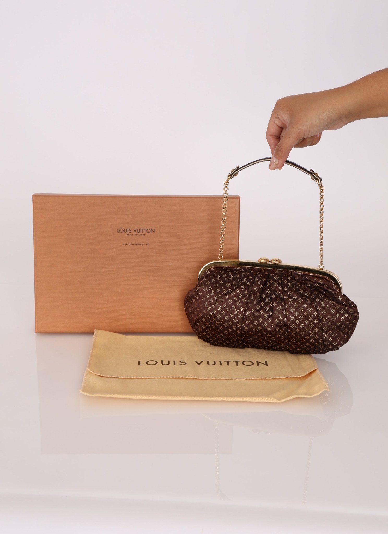 Limited Edition Louis Vuitton Satin Aumônière Clutch on Chain - FashioNica