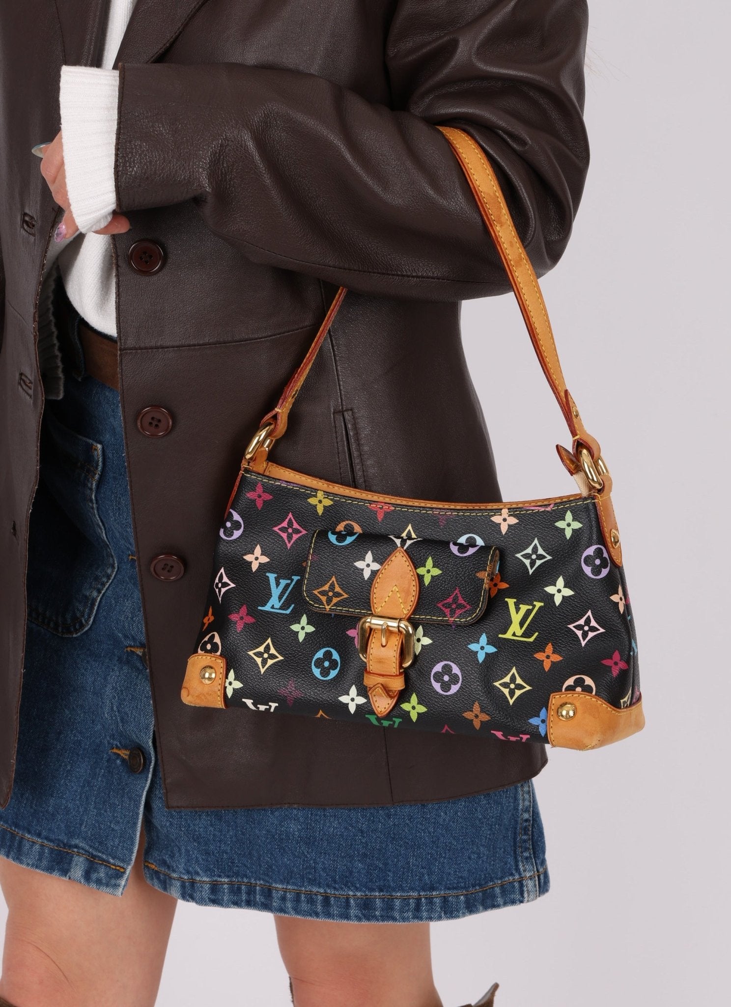 Limited Edition Louis Vuitton x Takashi Murakami Black Monogram Multicolor Eliza Shoulder Bag - FashioNica