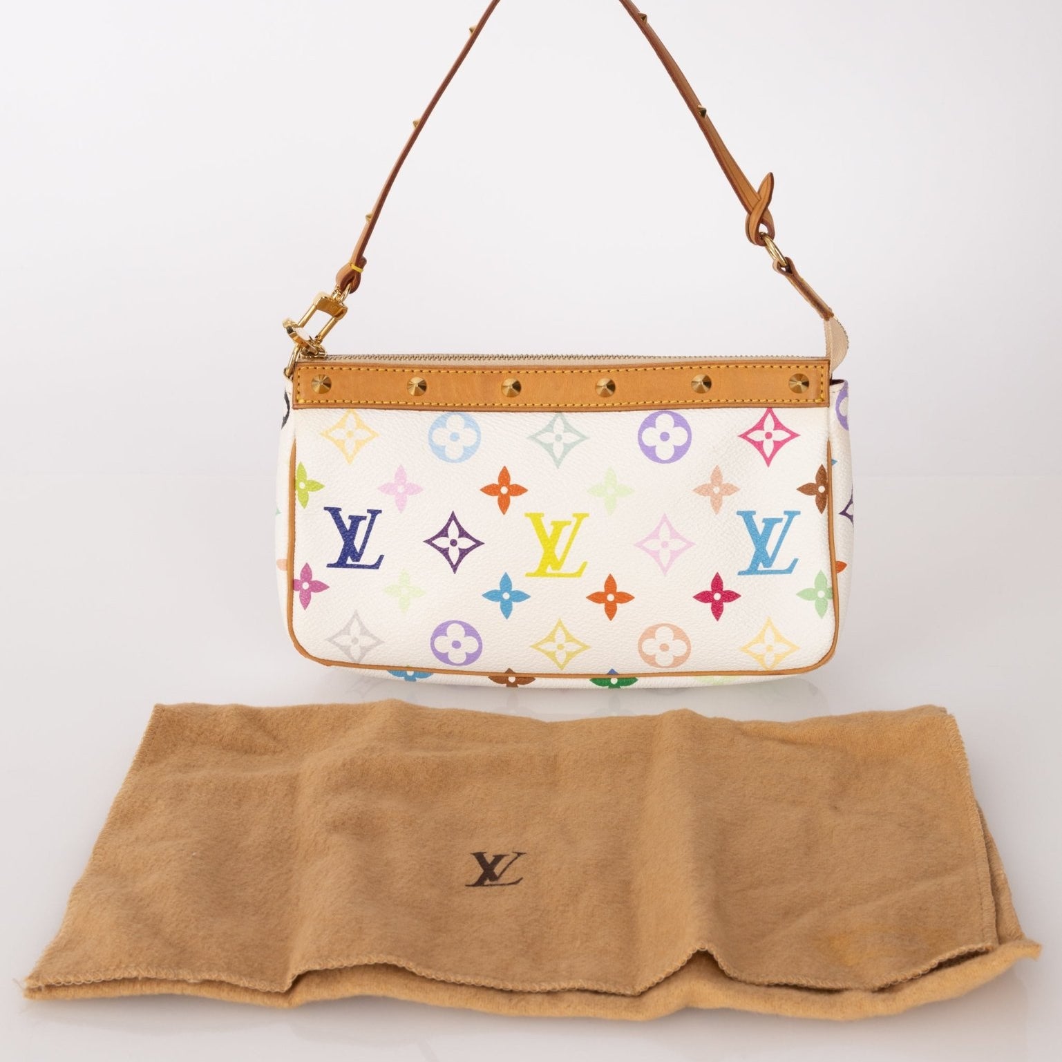 Limited Edition Louis Vuitton x Takashi Murakami Blanc Multicolor Pochette - FashioNica