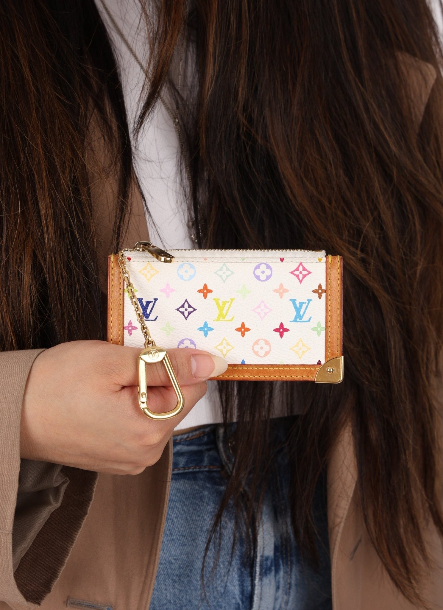 Limited Edition Louis Vuitton x Takashi Murakami Monogram Multicolor Blanc Key Pouch - FashioNica