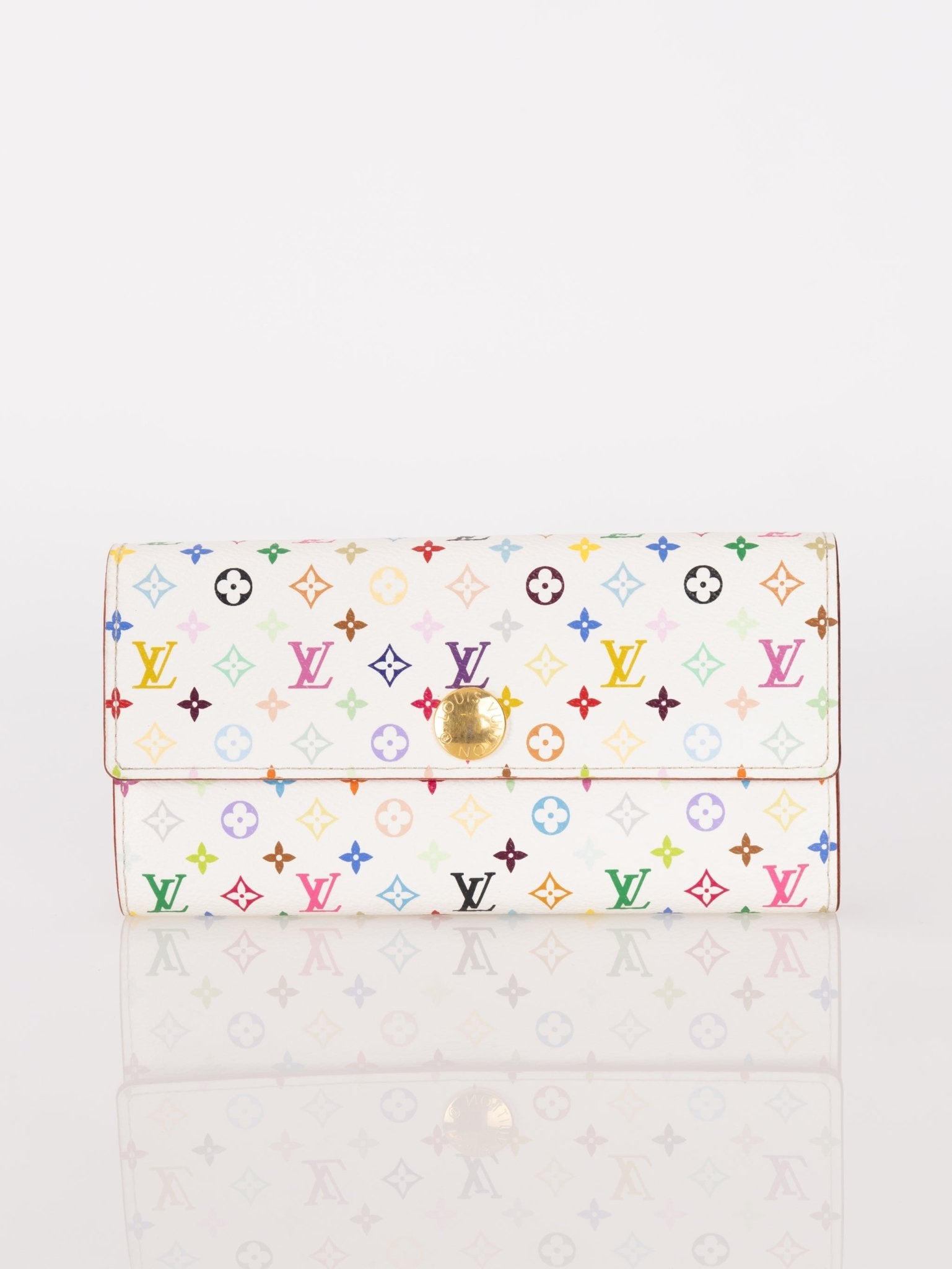 Limited Edition Louis Vuitton x Takashi Murakami Monogram Multicolor Blanc Sarah Wallet - FashioNica