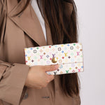 Limited Edition Louis Vuitton x Takashi Murakami Monogram Multicolor Blanc Sarah Wallet - FashioNica