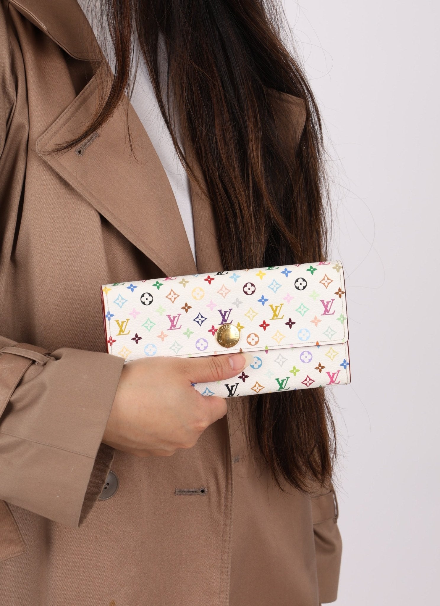 Limited Edition Louis Vuitton x Takashi Murakami Monogram Multicolor Blanc Sarah Wallet - FashioNica