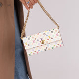 Limited Edition Louis Vuitton x Takashi Murakami Monogram Multicolor Blanc Sarah Wallet - FashioNica