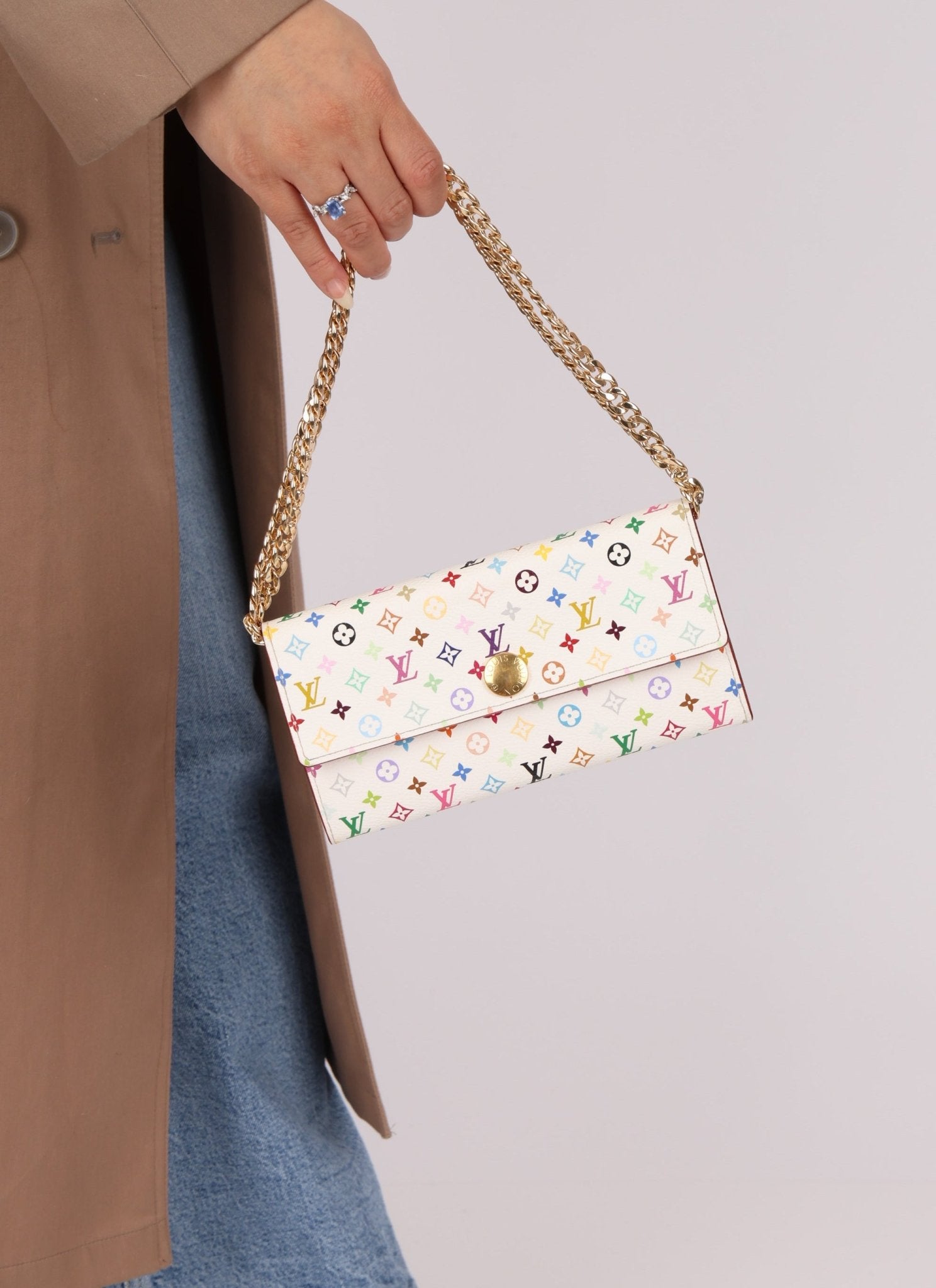 Limited Edition Louis Vuitton x Takashi Murakami Monogram Multicolor Blanc Sarah Wallet - FashioNica