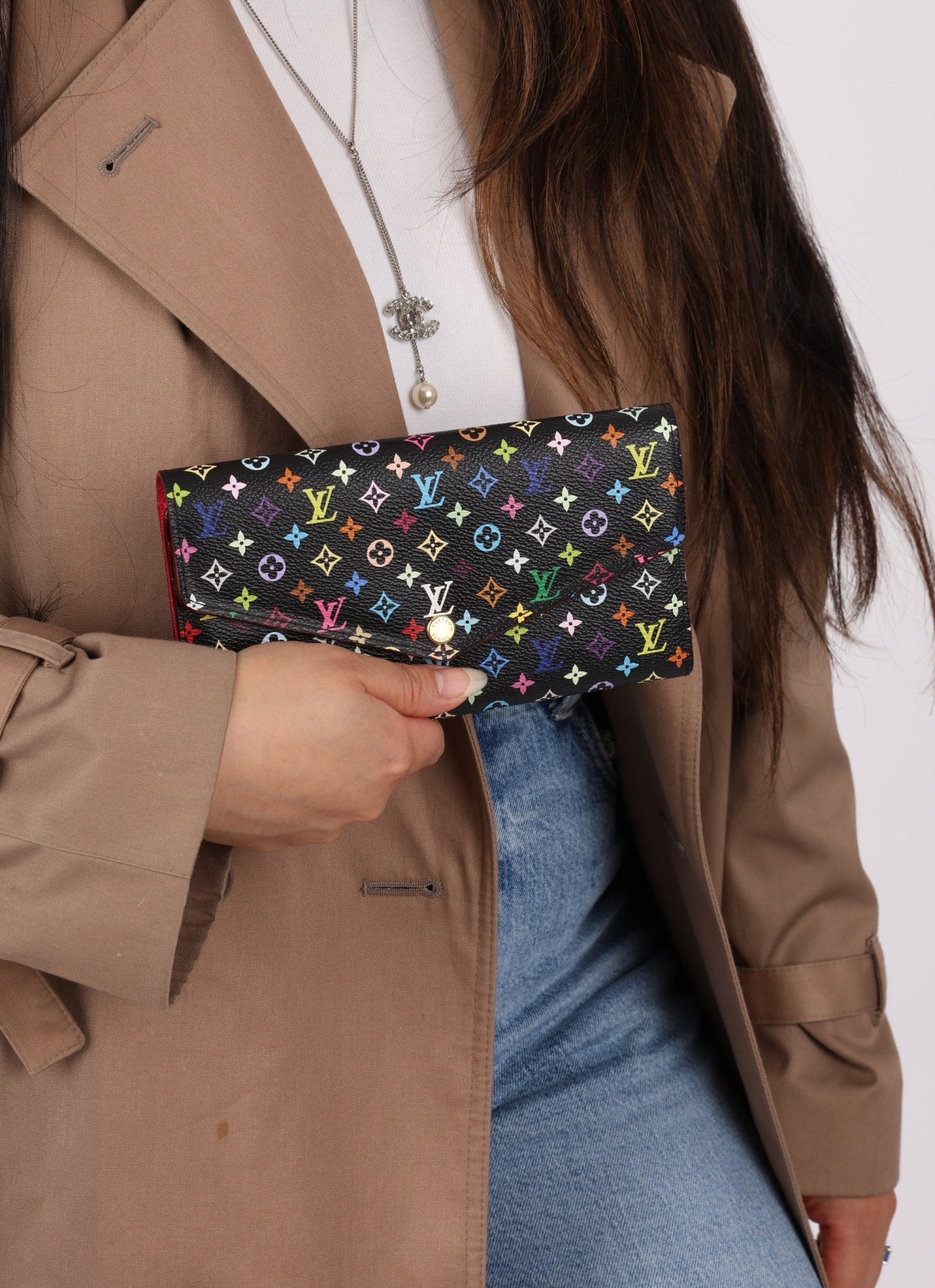 Limited Edition Louis Vuitton x Takashi Murakami Monogram Multicolor Noir Envelope Wallet - FashioNica